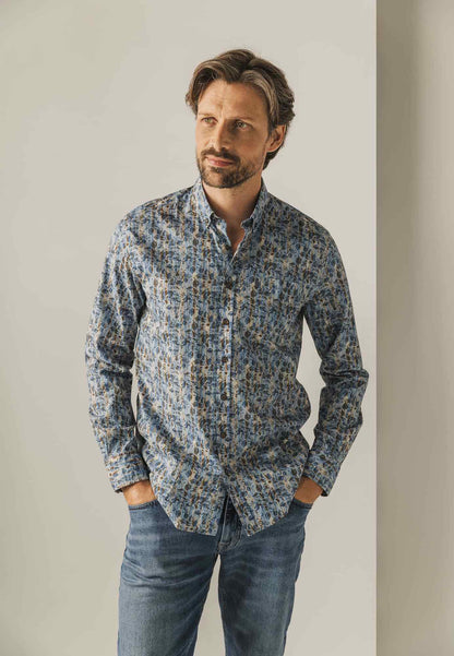 Overhemd met all-over print - kobalt / cognac