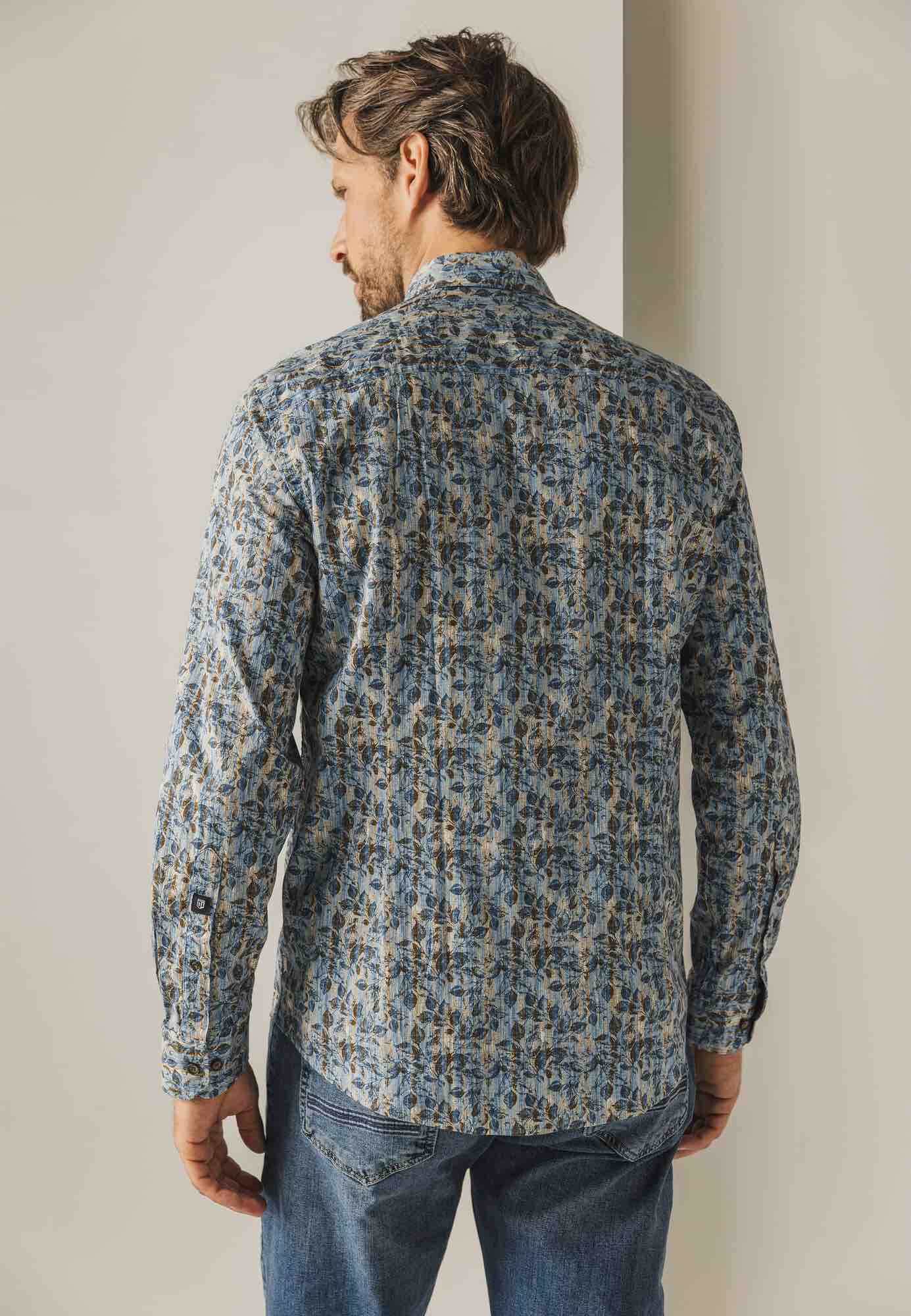 Overhemd met all-over print - kobalt / cognac