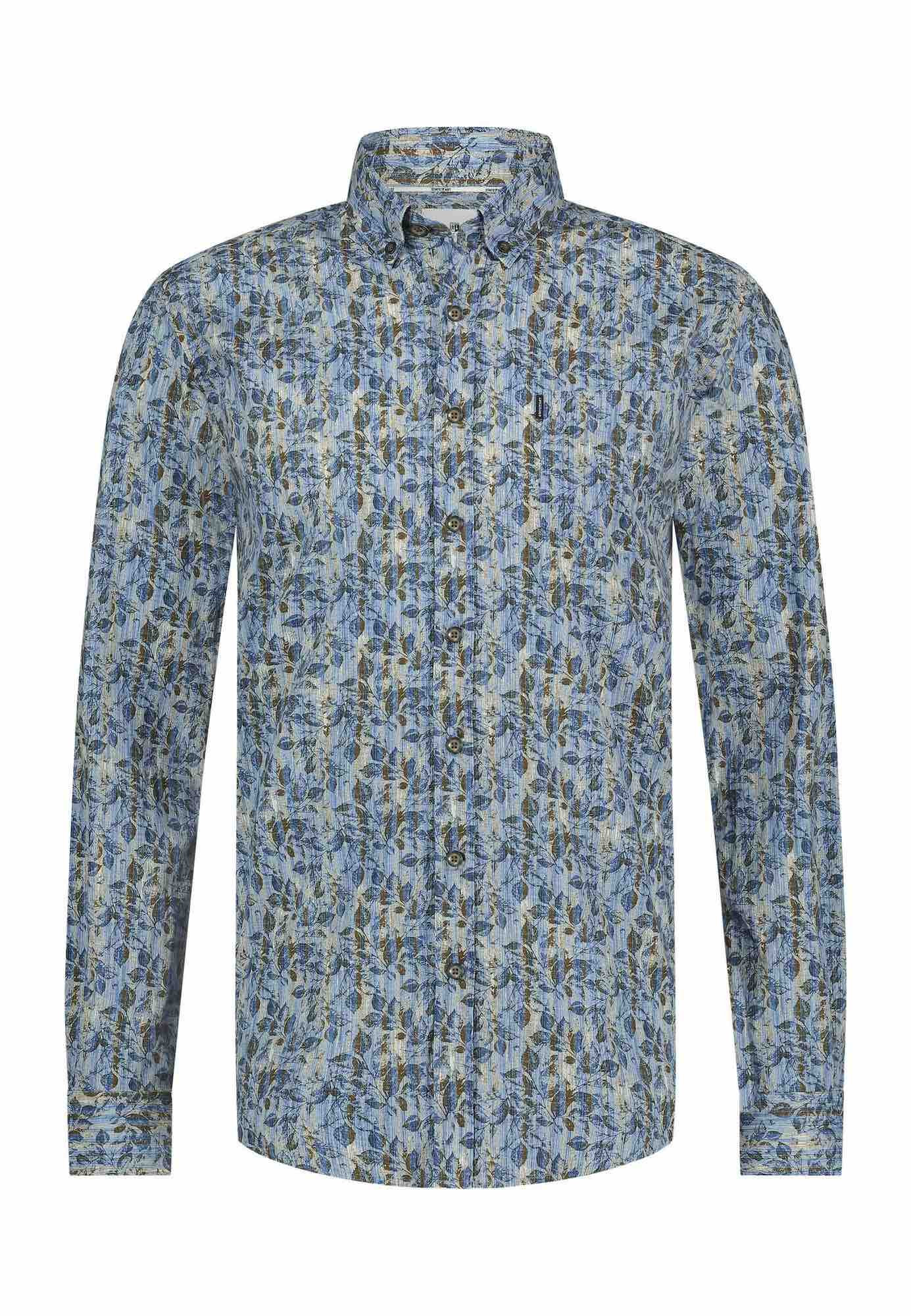 Overhemd met all-over print - kobalt / cognac