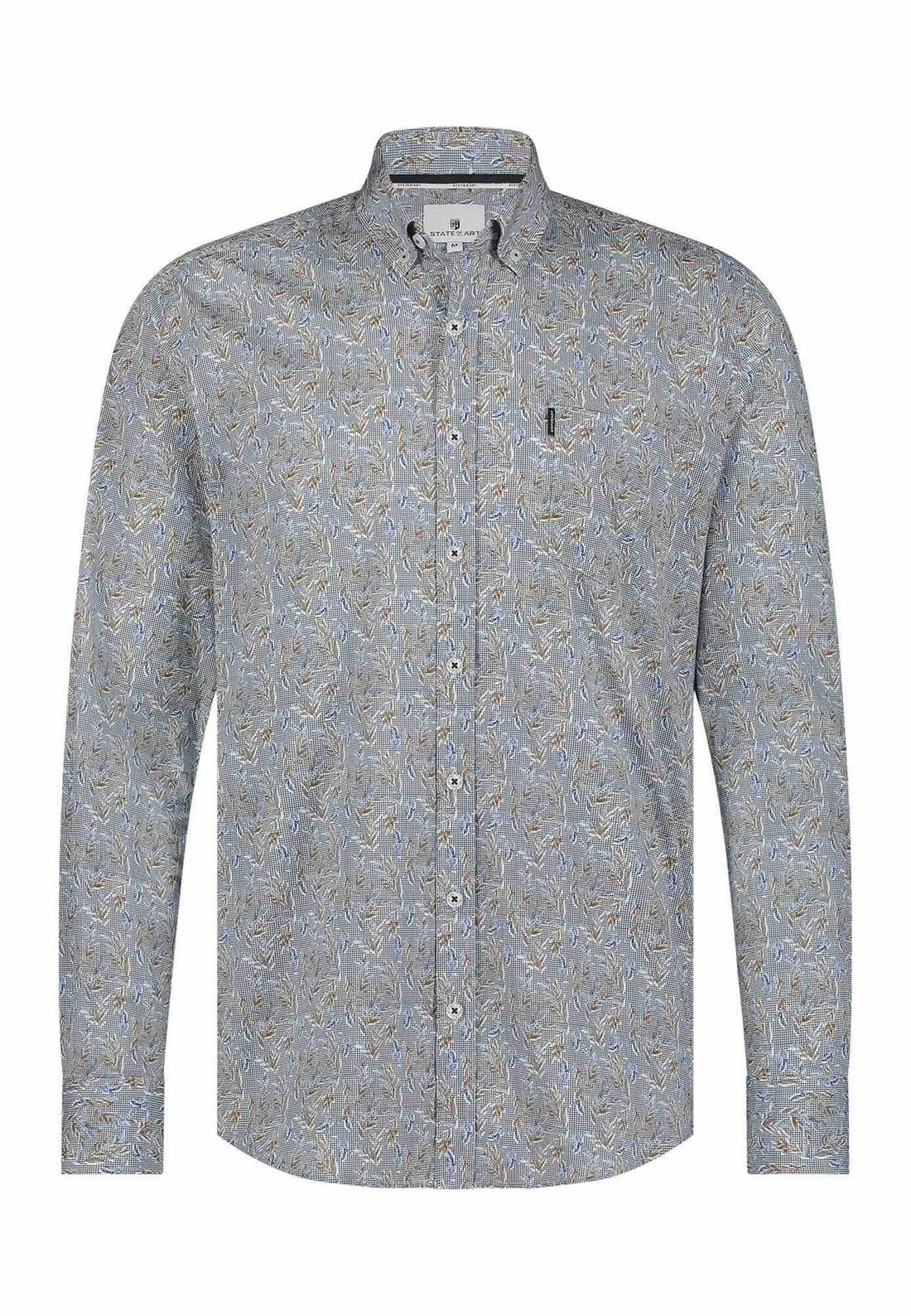 Overhemd met all-over print - wit / kobalt / cognac