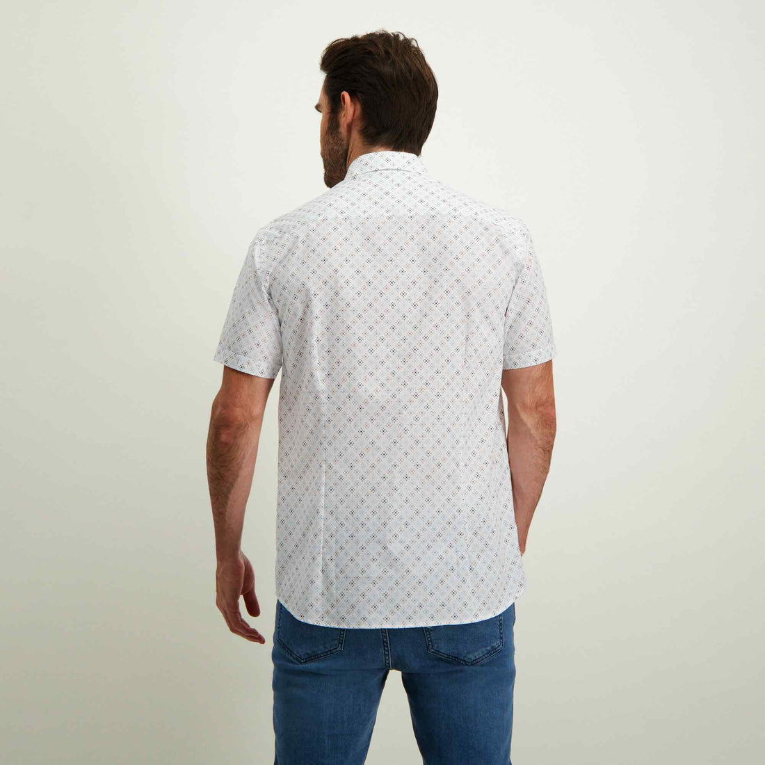 Overhemd korte mouw met print - wit/blauw