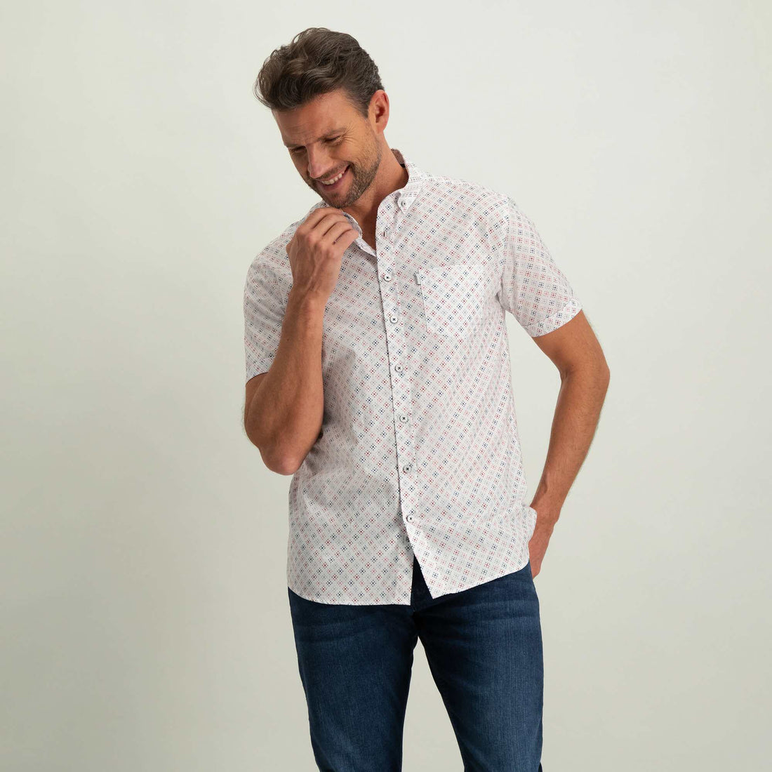 Overhemd korte mouw - wit/roze/blauw