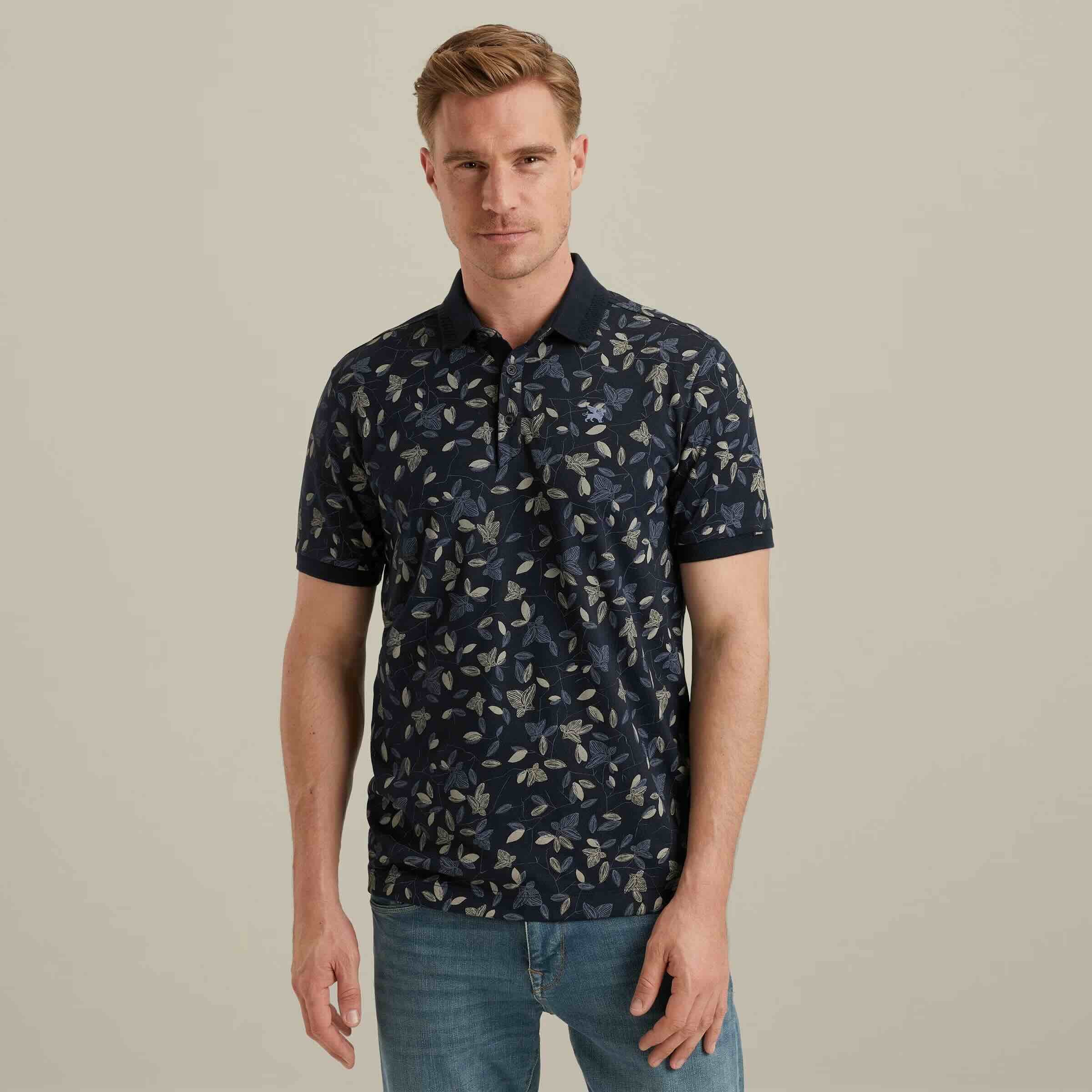 Polo korte mouw allover print - blauw