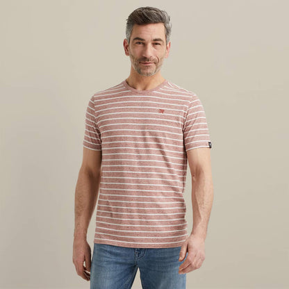 T-Shirt jersey streep - roodbruin