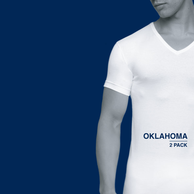 T-shirt Oklahoma Wit v-hals 2-pack stretch