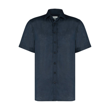 Overhemd linnen korte mouw - donkerblauw
